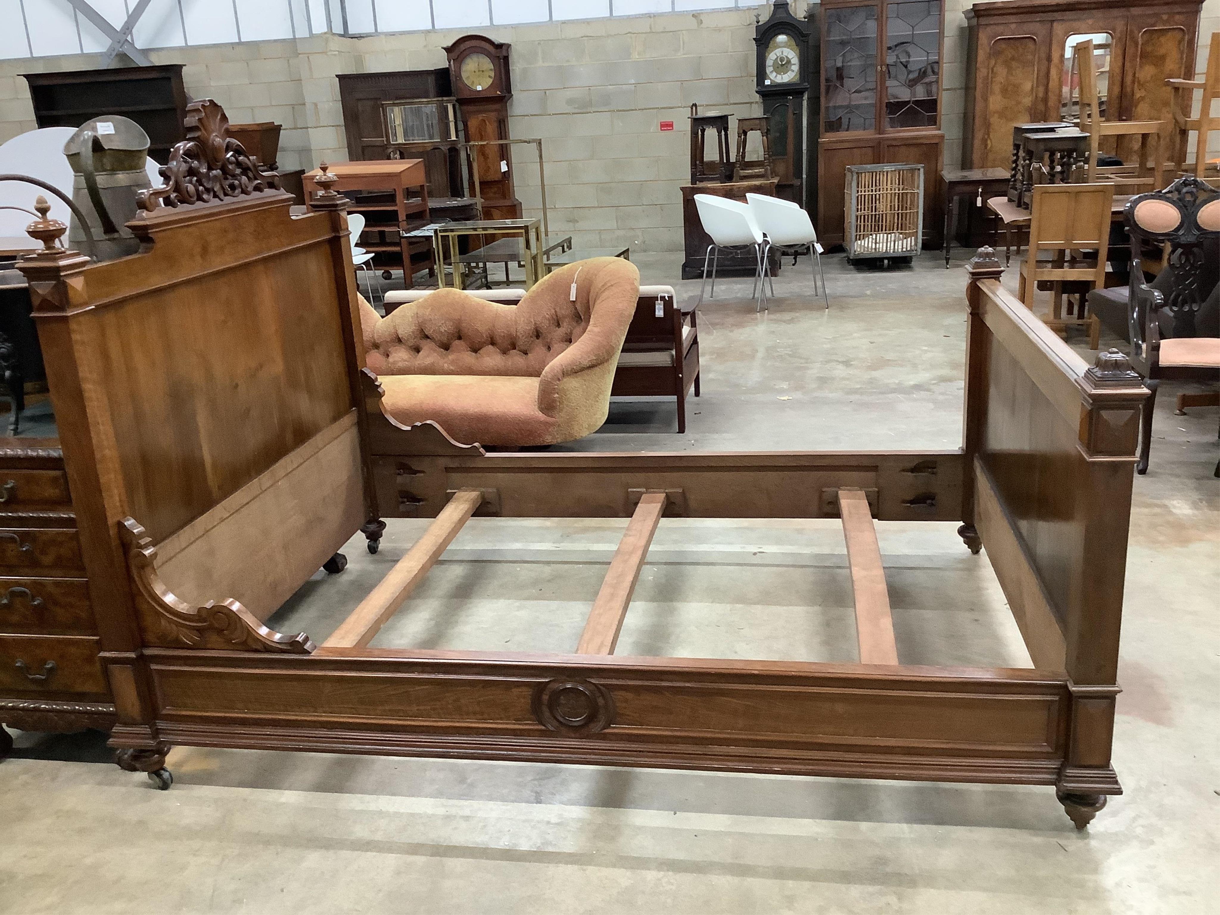 A late 19th century French walnut head and foot double bedstead, width 151cm, length 216cm. Condition - good